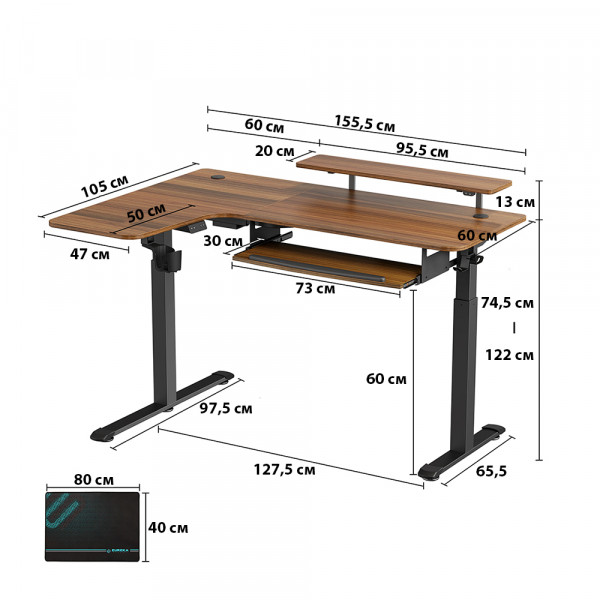 Eureka Ergonomic EGD-L60 Standing Desk Walnut 60'', Left  